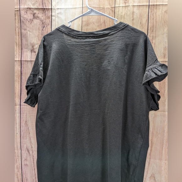 For The Republic Womens V-Neck T-Shirt black grey  Ruffle Sleeve Size‎ small - Picture 3 of 3
